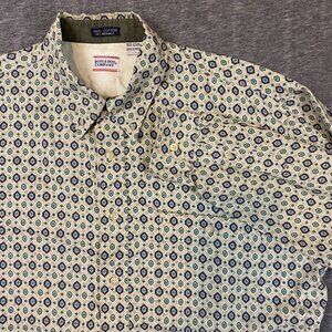 Vintage Bugle Boy Mens Geometric Button Up Shirt Size Large Cotton Long Sleeves